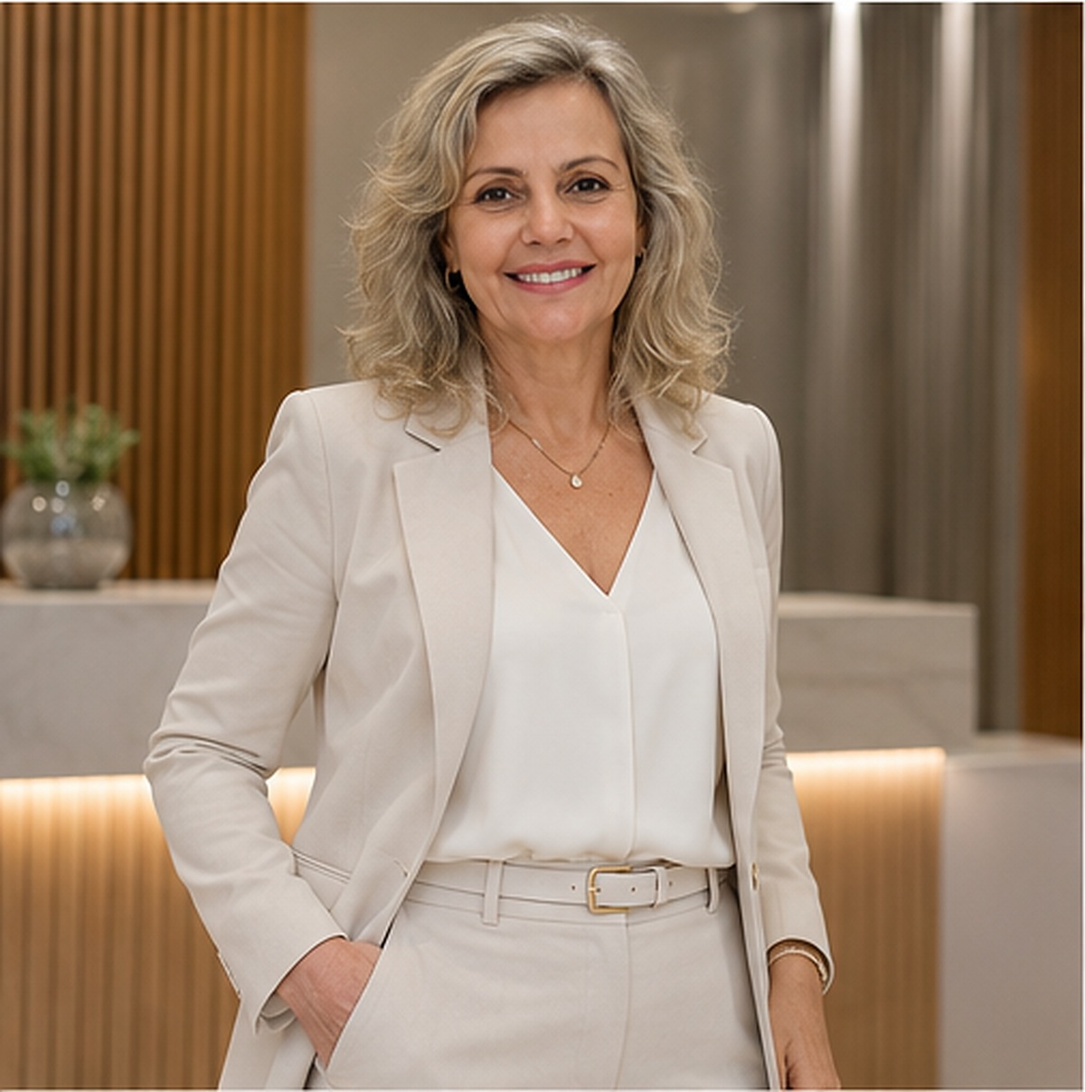 Patrícia Lourenço no escritório, pronta para atendimento presencial e online